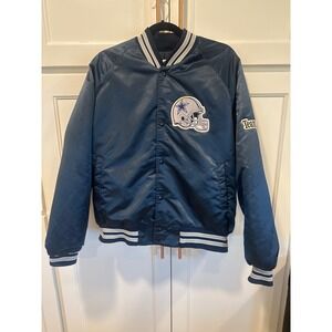 Vintage Dallas Cowboys Team NFL chalk line 90's  Jacket Navy Varsity size L read